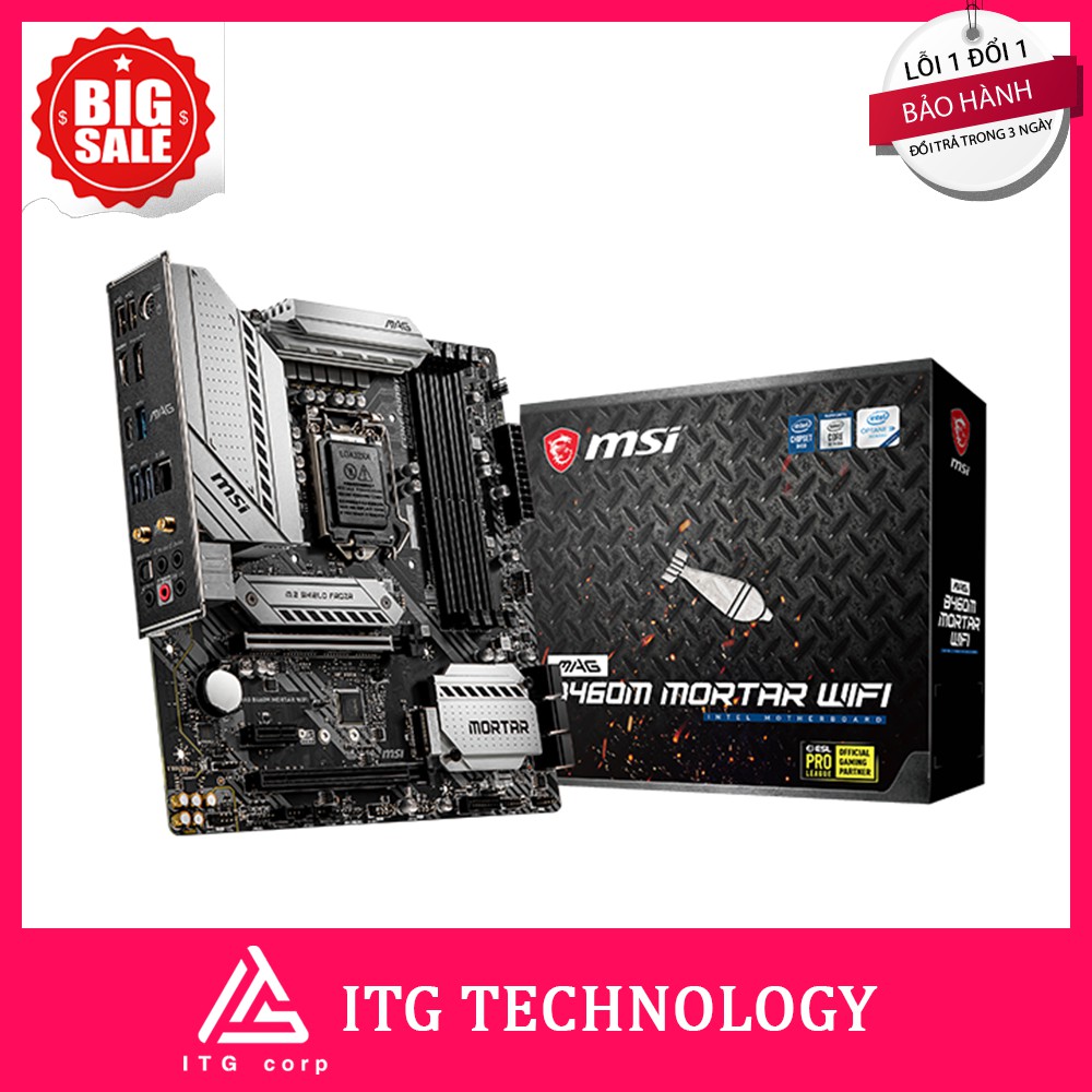 Mainboard MSI MAG B460M MORTAR WIFI (Intel B460, Socket 1200, m-ATX, 4 khe RAM DDR4)
