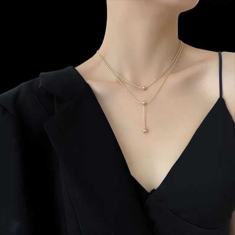 Vòng cổ Bằng Thép Titan Hai Lớp Phong Cách Hàn Quốc Cho Nữ