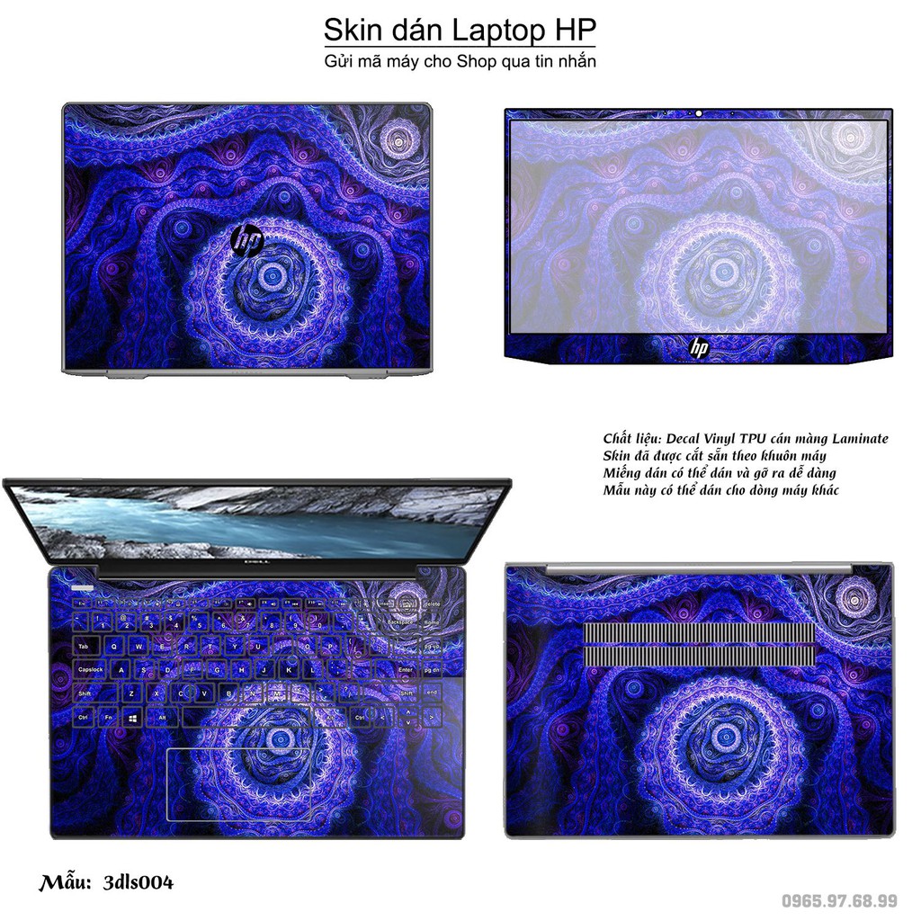 Skin dán Laptop HP in hình 3D (inbox mã máy cho Shop)