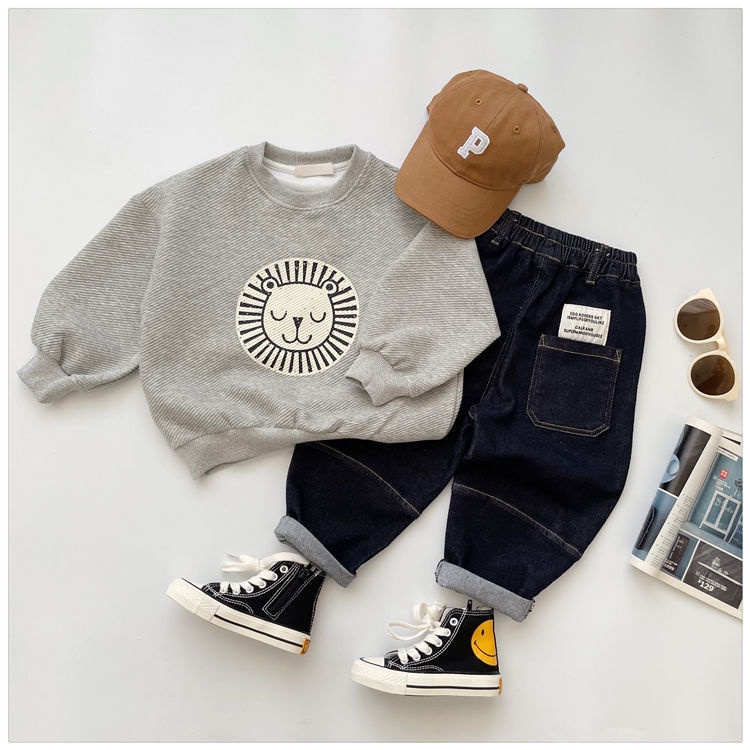 Áo Sweater dáng rộng in họa tiết thời trang mùa thu cho bé trai