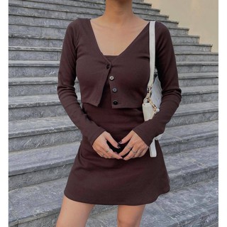 Set đầm 2 dây và khoác cùng màu