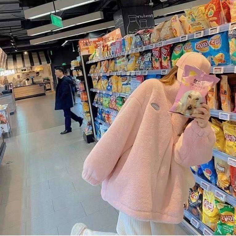 Áo khoác lông thỏ nhân tạo dày dặn giữ ấm mùa thu đông phong cách Hàn Quốc cho nữ