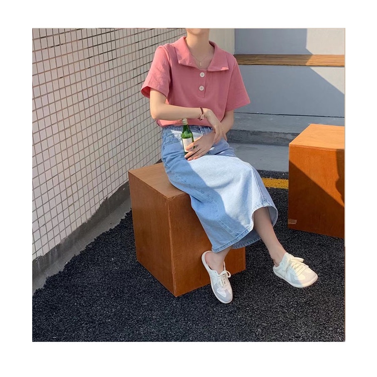 Áo polo Tay Ngắn Dáng Rộng Thời Trang Mùa Hè Phong Cách Hàn Quốc