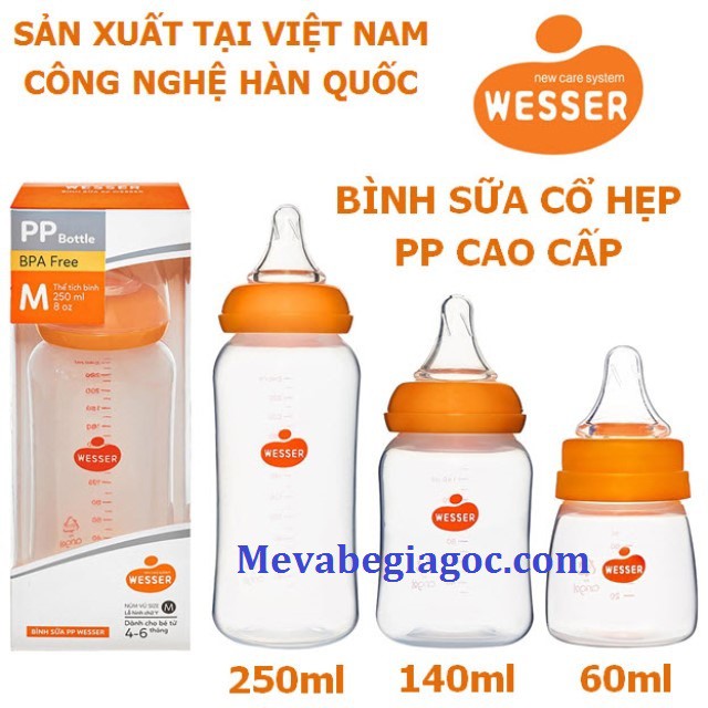 Bình Sữa Cổ Hẹp PP Kháng Khuẩn WESSER  - Made in Vietnam