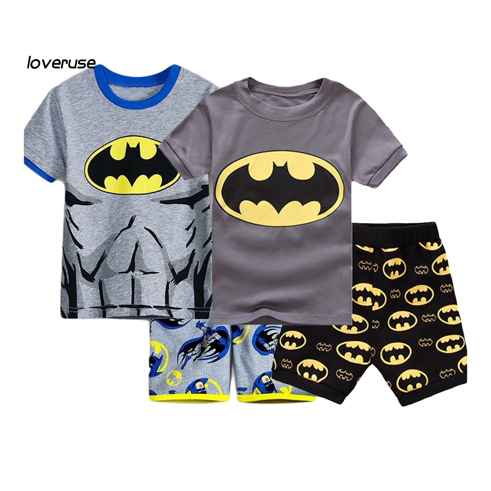 Set Đồ Ngủ Gồm Áo Thun Tay Ngắn Và Quần Short Phong Cách Batman Cho Bé Trai