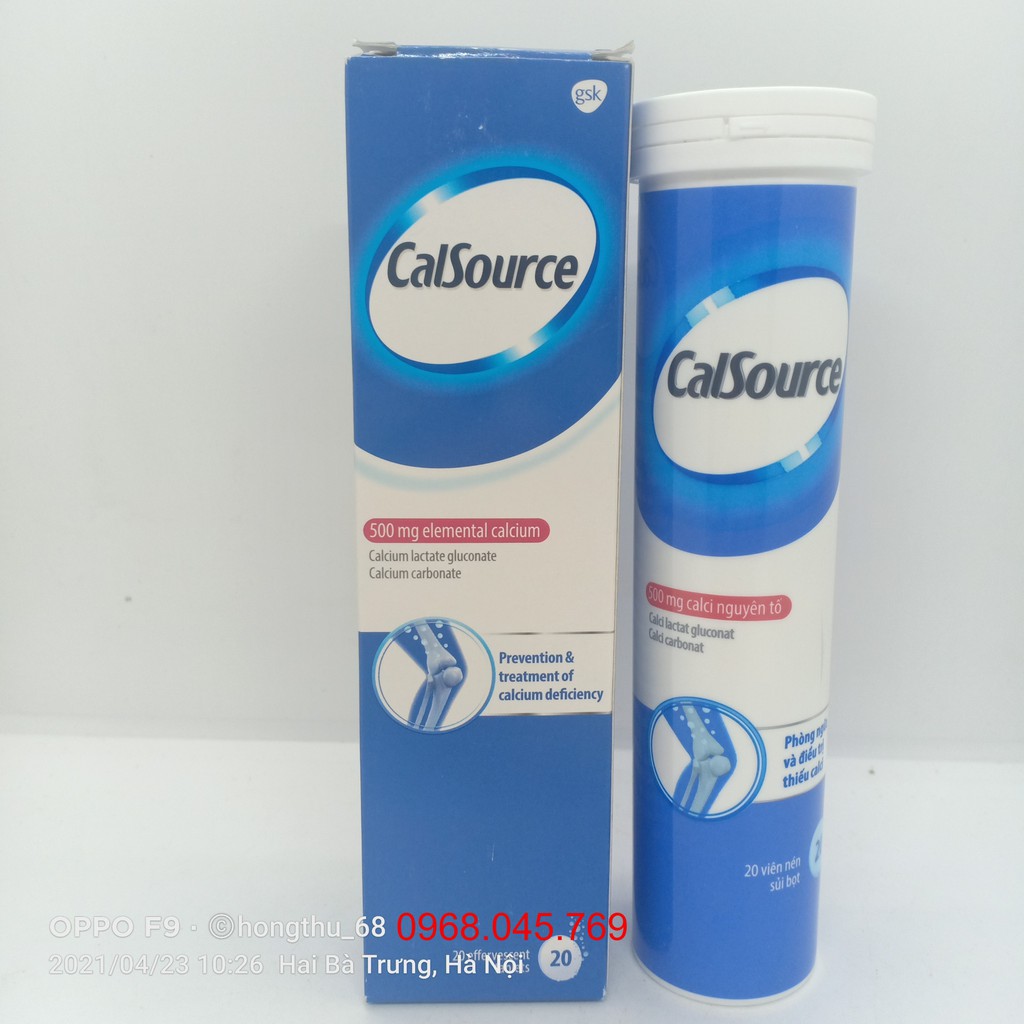 Viên sủi bổ sung canxi CalSource 500mg Tuýp 20 viên