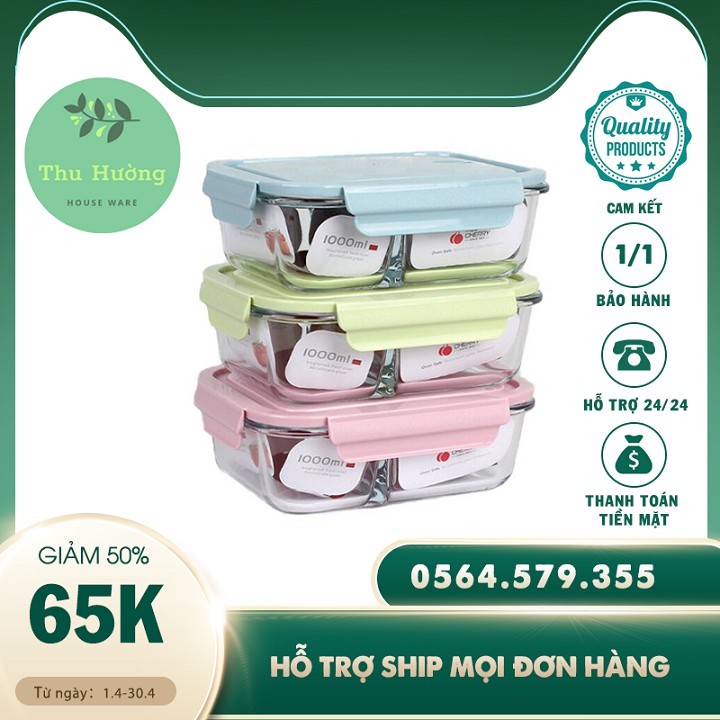 Hộp đựng cơm ✨ BÁN LỖ XIN 5 SAO ✨ Hộp đựng cơm thủy tinh chia 3 ngăn cao cấp