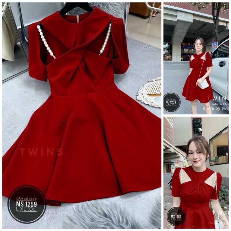 Đầm đi tiệc sang chảnh màu đỏ/ đen - D9