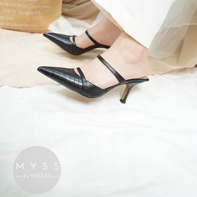 Giày guốc nữ mũi nhọn 6cm da vân caro thời trang MYSS - SU81