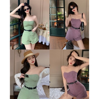 QKOOLE Set Áo Yếm Hở Vai + Quần jean Ngắn Phong Cách Hàn Quốc Cho Nữ