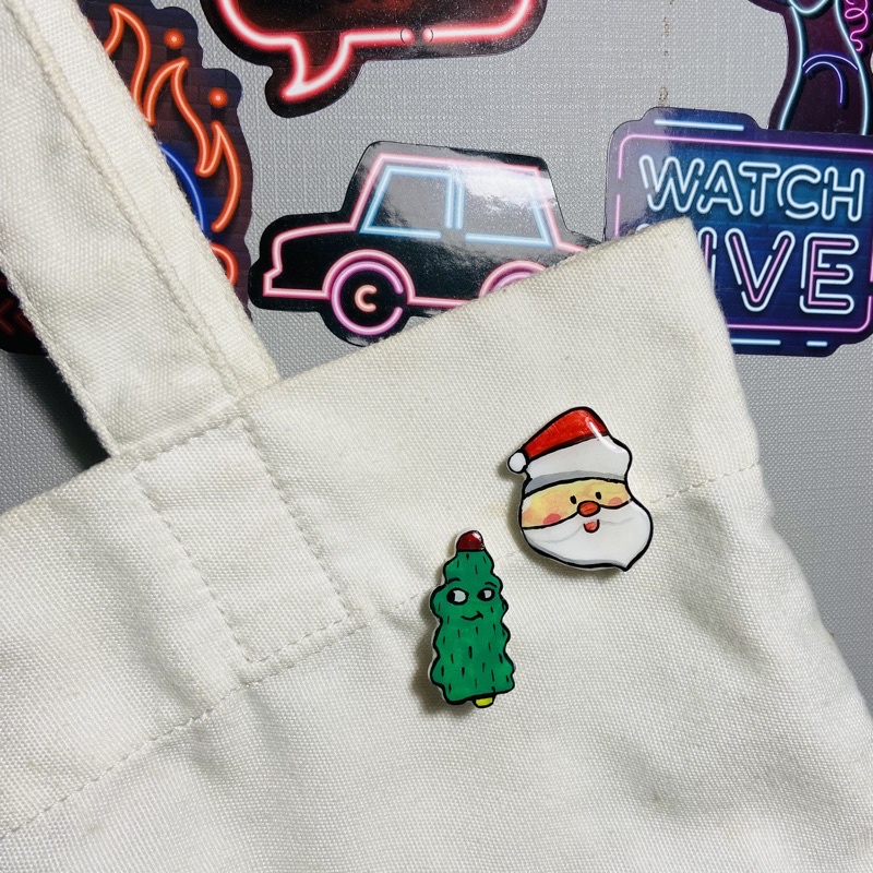 Phụ kiện thủ công - Combo Pin/Ghim cài cao cấp đất sét handmade Noel cho áo, mũ, túi, ba lô