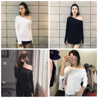 Áo thun trễ vai dài tay - áo mặc 2 kiểu cotton 100%