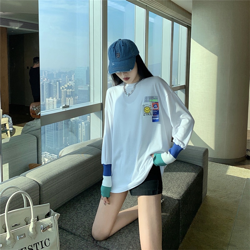 SUXI Áo thun tay dài dáng rộng thiết kế mới thời trang mùa thu theo phong cách hàn quốc cho nữ