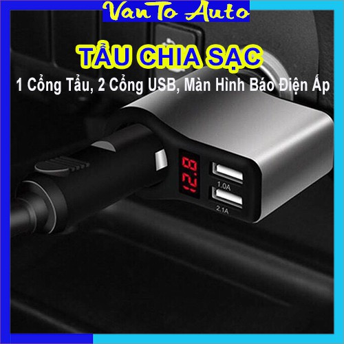 ⚡Video Thật.⚡ Tẩu Sạc Ô Tô - Tẩu Sạc Nhanh Ô Tô Chia 1 Cổng Tẩu, 2 Cổng USB, Màn Hình Led Hiển Thị Điện Áp