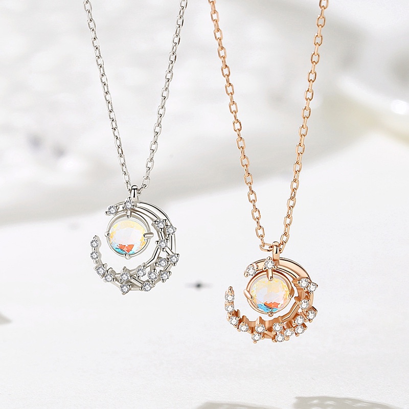 Vòng cổ kim loại mặt hình mặt trăng/ ngôi sao đính đá zircon đơn giản sáng tạo thời trang cho nữ
