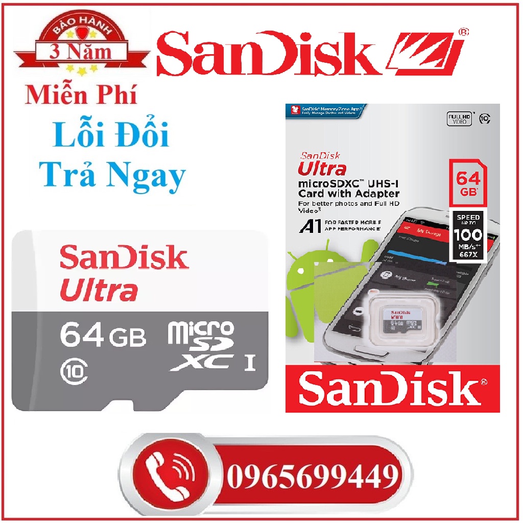 Thẻ Nhớ Chuyên Dụng Cho Camera Wifi Ultra Sandisk 64Gb , 64G ,Sandisk 128Gb, 128G, Sandisk 32Gb ,32Gb - Hàng Chính Hãng