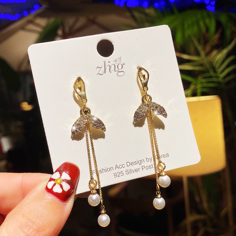 Đôi bông tai dáng dài phối ngọc trai nhân tạo chốt xỏ bạc 925 thời trang