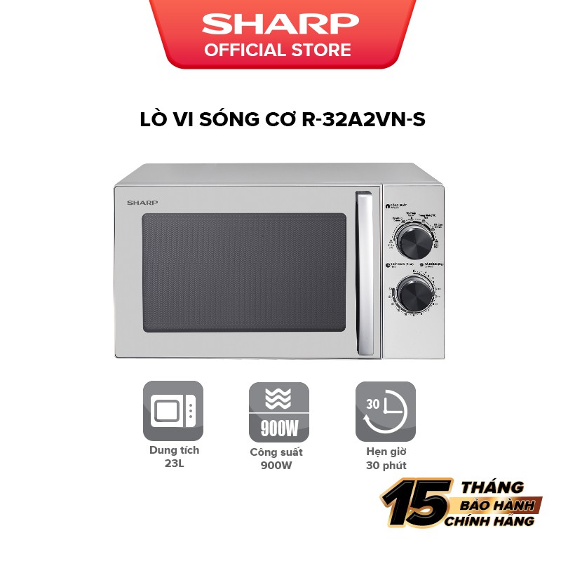 [Mã ELBAU10 giảm 10% đơn 500K]Lò vi sóng cơ Sharp R-32A2VN-S (23 lít), BH 12 tháng