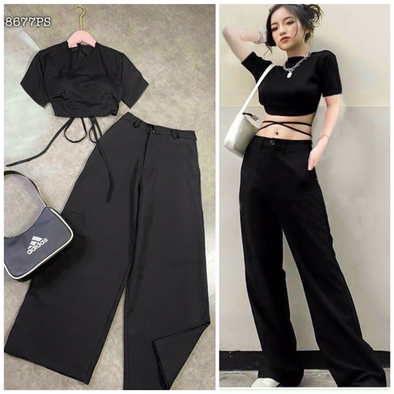 SET ÁO CROPTOP + QUẦN ỐNG RỘNG BIGSIZE 60-90kg (có size)
