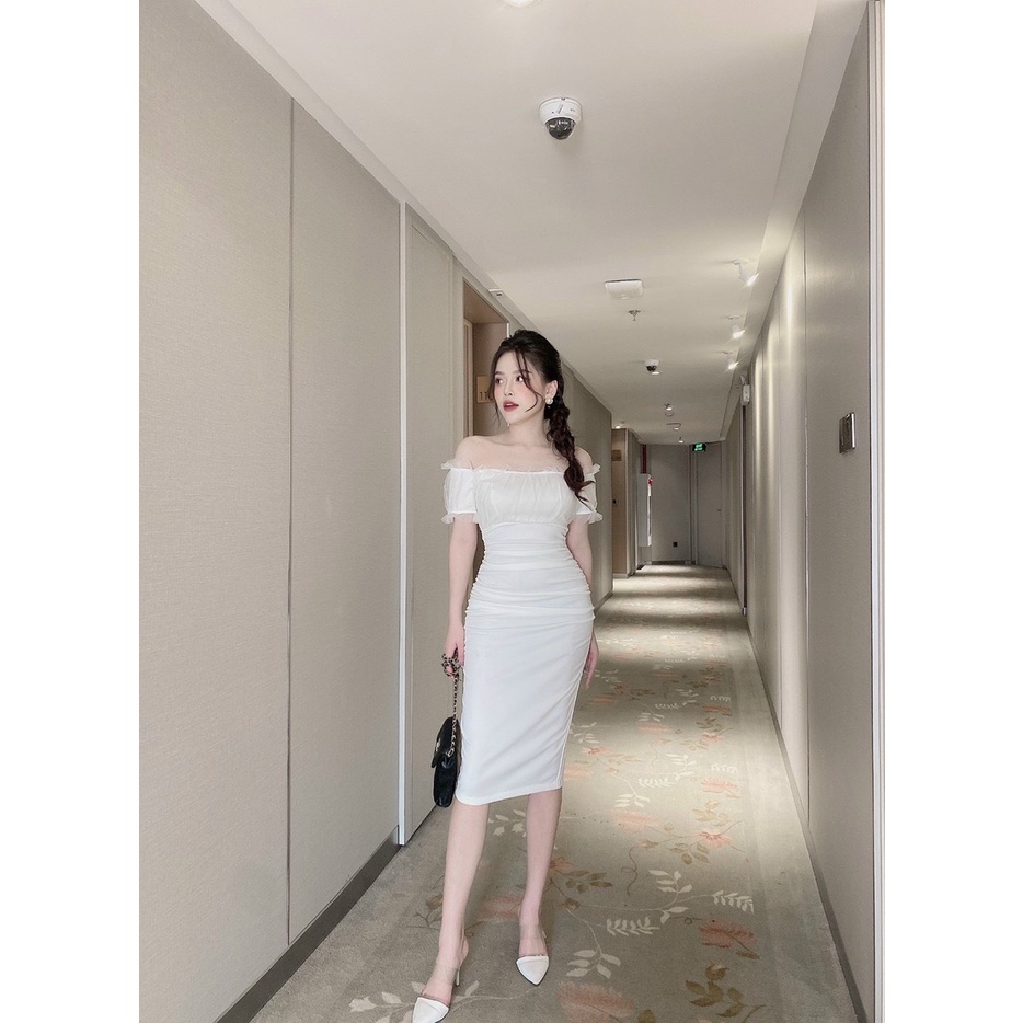 Đầm nữ ôm body cao cấp sang trọng hai dây xếp nơ ngực siêu tôn dáng | BigBuy360 - bigbuy360.vn
