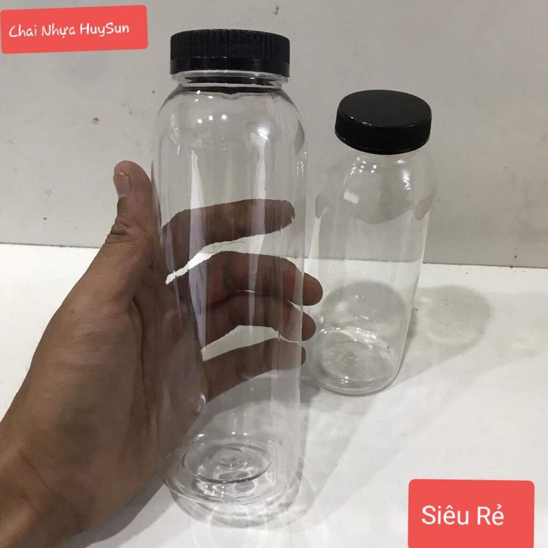 [ Rẻ vô địch ] Chai Nhựa Tròn Cổ Rộng 330ml. Chai Đựng Trà Sữa Nắp Đen
