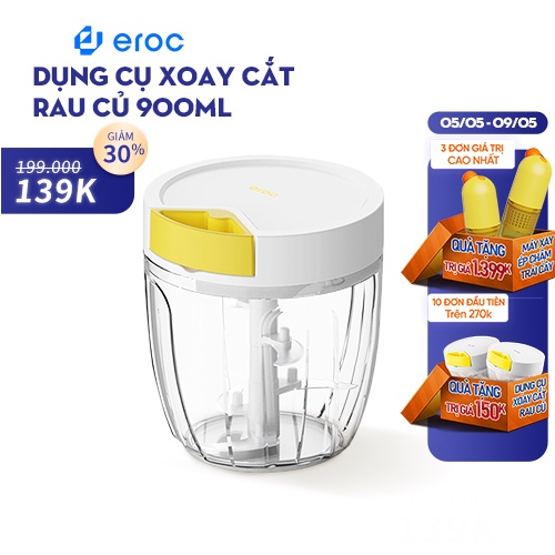 Dụng Cụ Xay Cắt Rau Củ Quả 5 Lưỡi Dao Bằng Tay 900ml Quick Chopper Eroc V-KT-90-PC01 - Hàng Chính Hãng Eroc