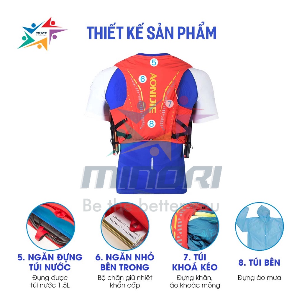 Balo Vest Nước Chạy Bộ Chạy Trail Aonijie C962 - Siêu Thoáng Khí Nhỏ Gọn Nhiều Ngăn Chứa Đồ