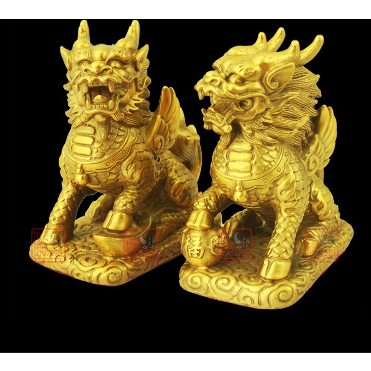 Cặp Kỳ Lân đồng nguyên chất phong thủy cao 12.5cm trang trí bàn thờ, bàn làm việc, nhà cửa - Tài lộc - Hóa giải vận hạn