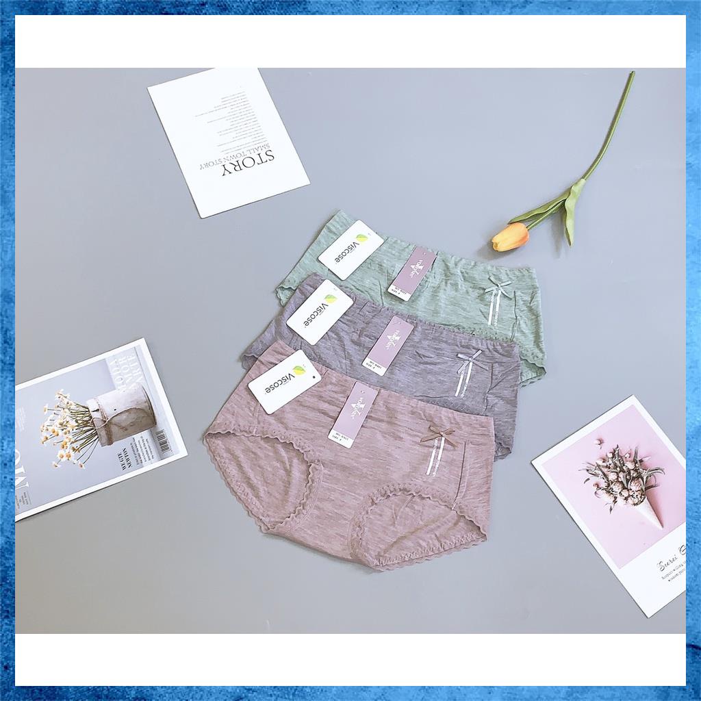 Quần lót nữ cotton mịn cao cấp mềm mại thấm hút mồ hôi kháng khuẩn viền ren họa tiết nơ lệch Q2321
