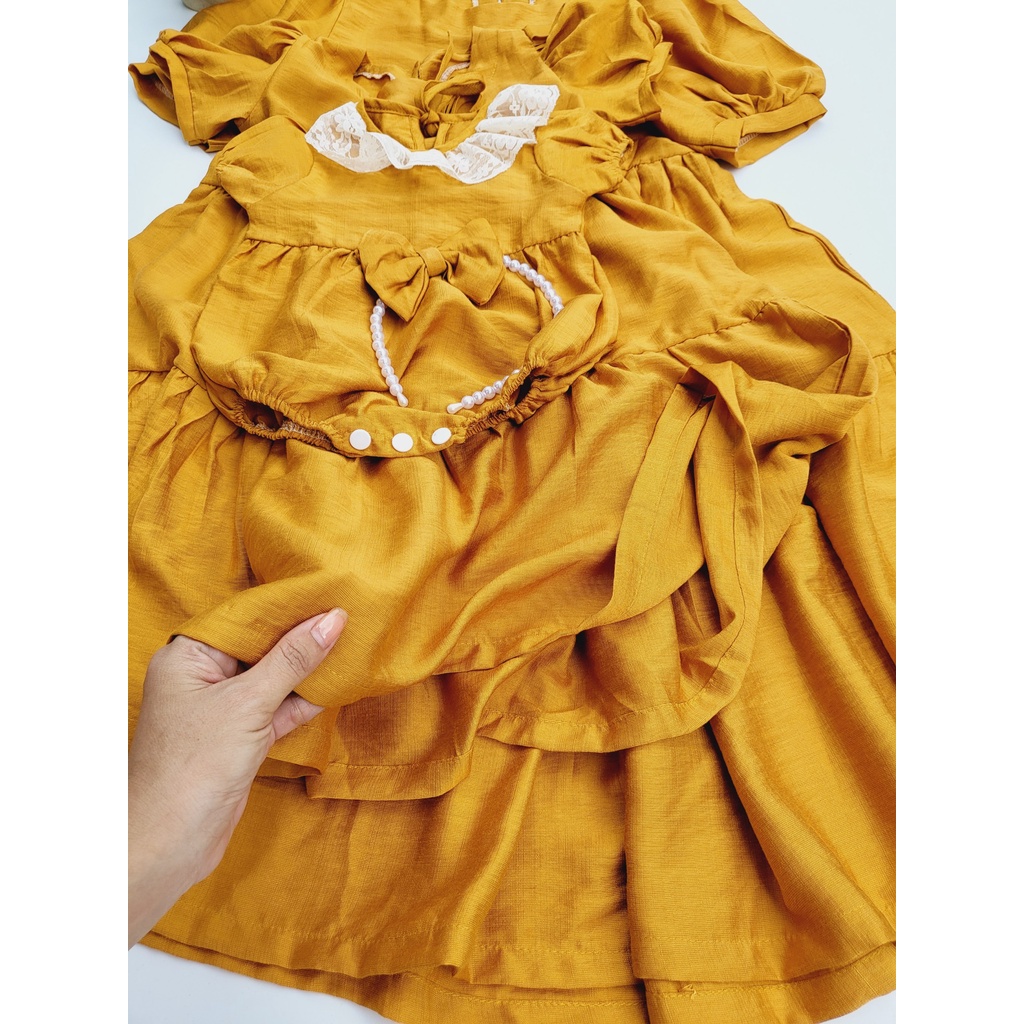 Đầm Đôi Có Tay Màu Hồng Cho Mẹ và Bé