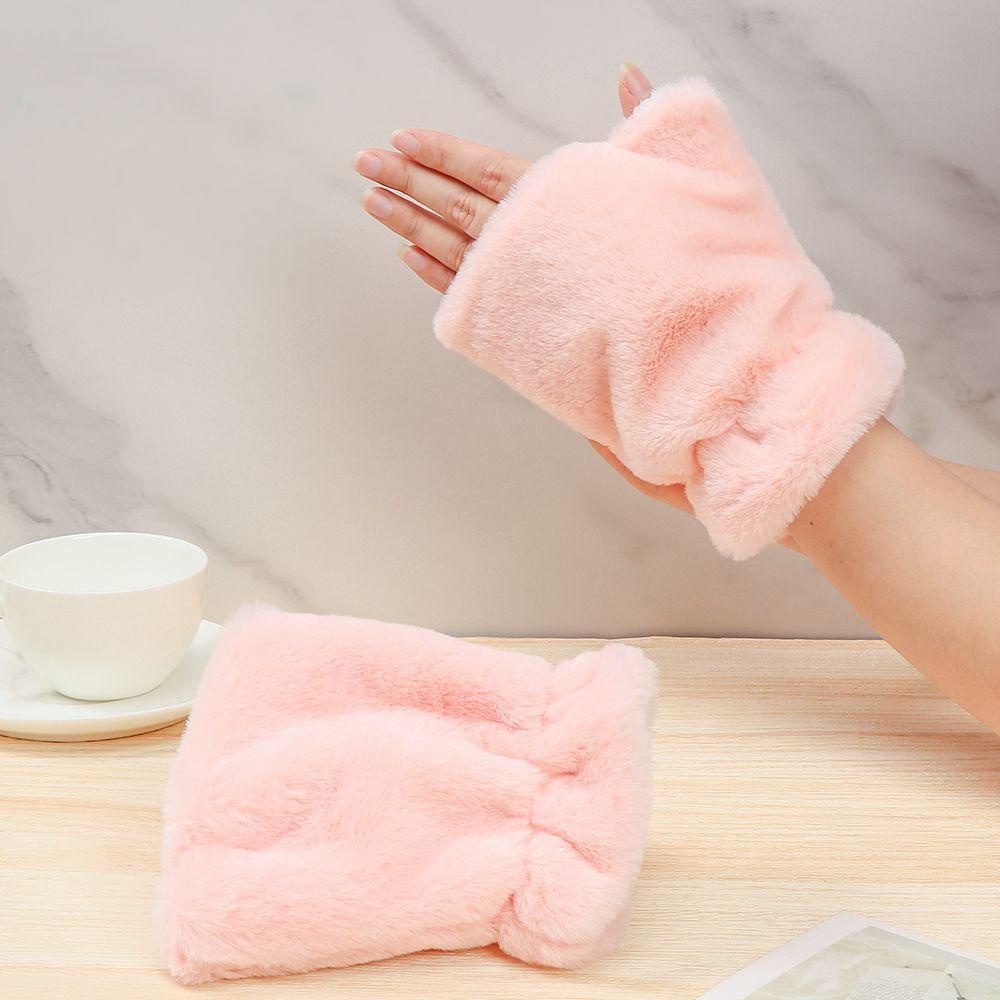 Găng Tay Giả Lông Thỏ Dày Mềm Mại Giữ Ấm