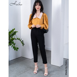 HIDRO Set áo lụa gân phối quần baggy