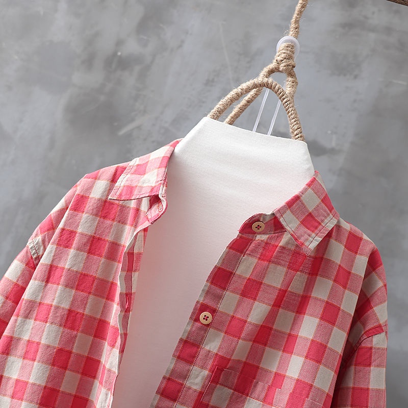 Áo Sơ Mi Chất Liệu Cotton Lanh Thiết Kế Mới Họa Tiết Sọc Caro Thời Trang Theo Phong Cách Vintage