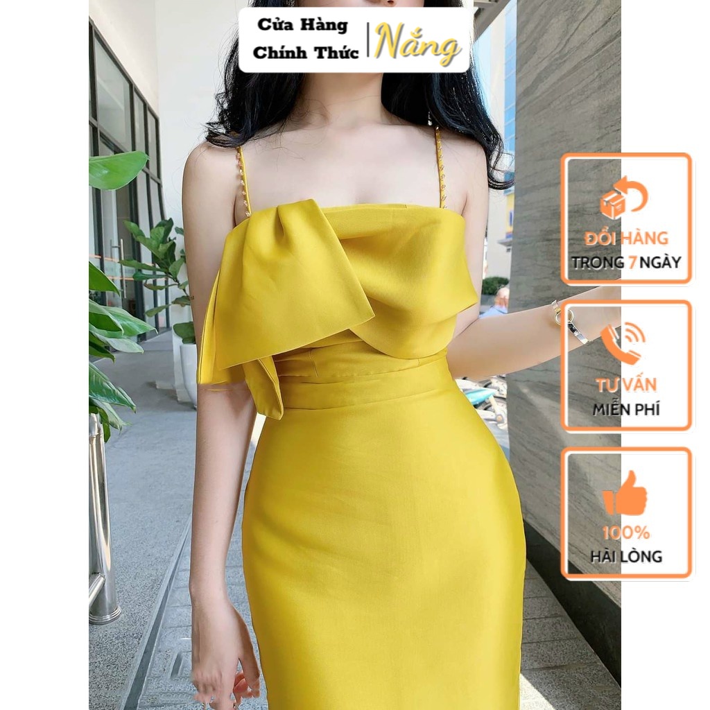 Đầm Ôm 2 Dây Nữ Nắng Store Váy Body Dây Đóng Cườm Nơ Lệch Ngực Chất Thun Mỹ mặc Đi Tiệc Dạo Phố Cao Cấp Giá Rẻ