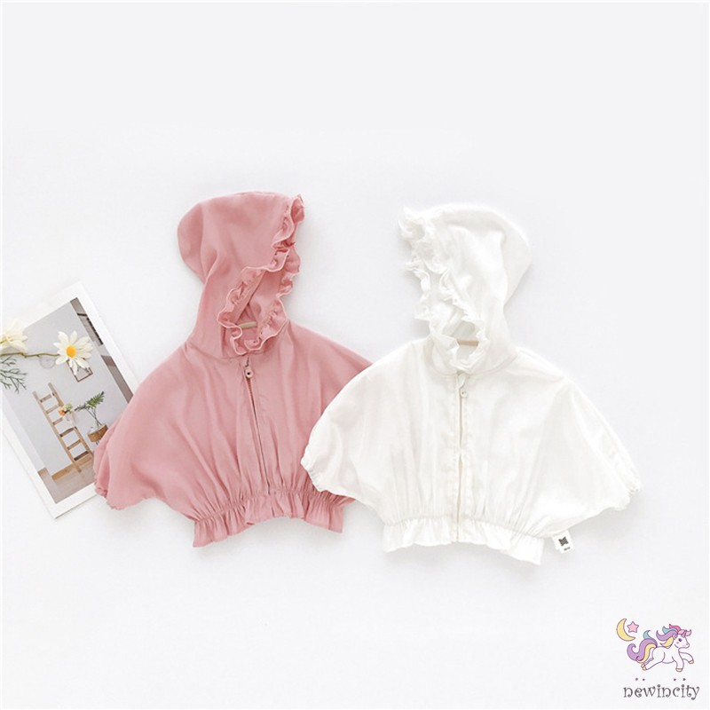 Áo khoác có mũ trùm đầu chống nắng thiết kế khóa kéo thời trang xuân hè cho bé gái