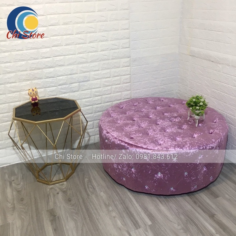 Ghế Đôn Sofa Tròn Đính Khuy Đường Kính 1M, Đôn Sofa Ngồi Chờ Tại Shop Sang Chảnh