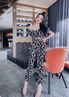 Set hoa cúc áo croptop