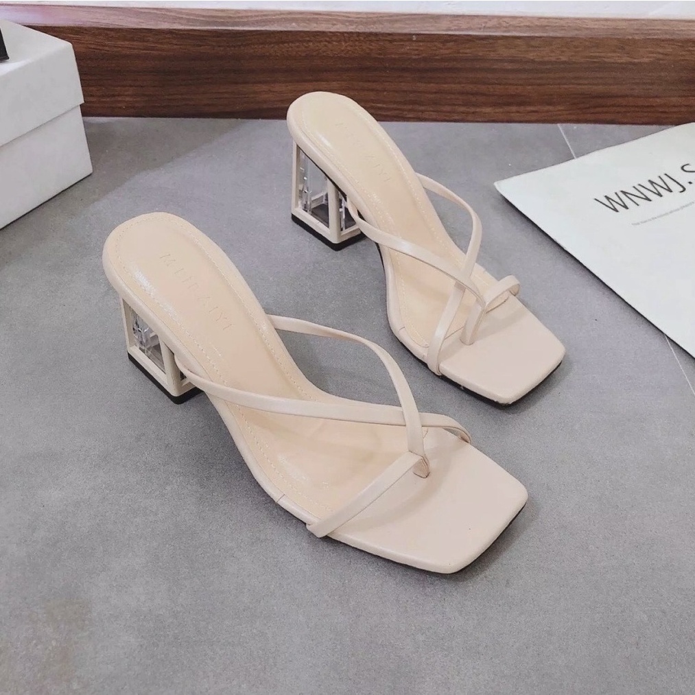 Dép Cao Gót / Guốc Dép Nữ gót quai trong 7 phân, dây xỏ ngón