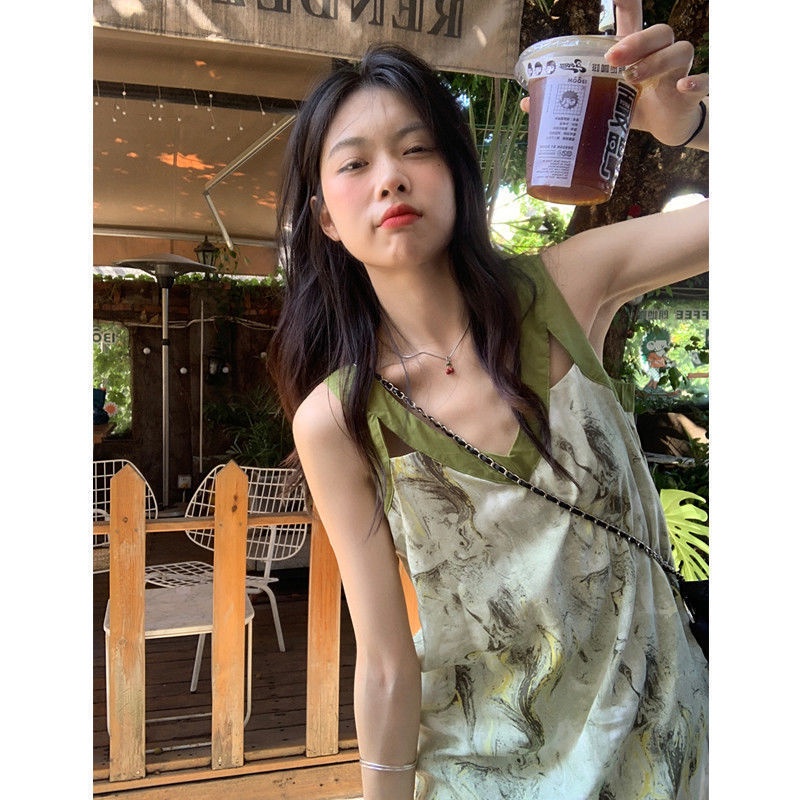 Đầm Hai Dây Mùa Hè Phong Cách Pháp Không Tay Cho Nữ