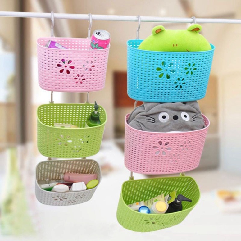 Giỏ Hoa Có Móc Nhựa Việt Nhật (mã 3245), Rổ Nhựa Hoa Giả Mây Có Móc, Giá Treo Đựng Đồ Mini - Lê Gia Shop 1001đ cho bé