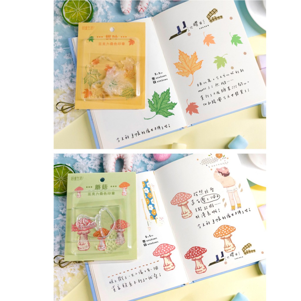 Set Con dấu trong suốt clear stamp Kèm Cán Dấu acrylic 5x7cm