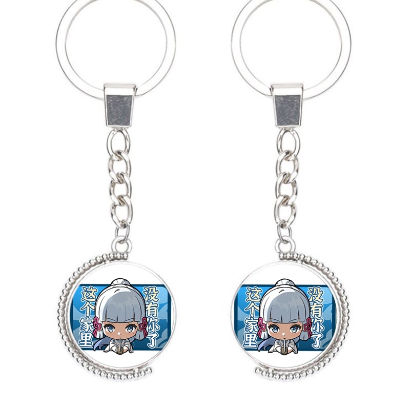 (Viền tròn) Móc khóa tròn kim loại hình GENSHIN IMPACT ver CHỮ NHẬT game anime chibi xinh xắn độc đáo