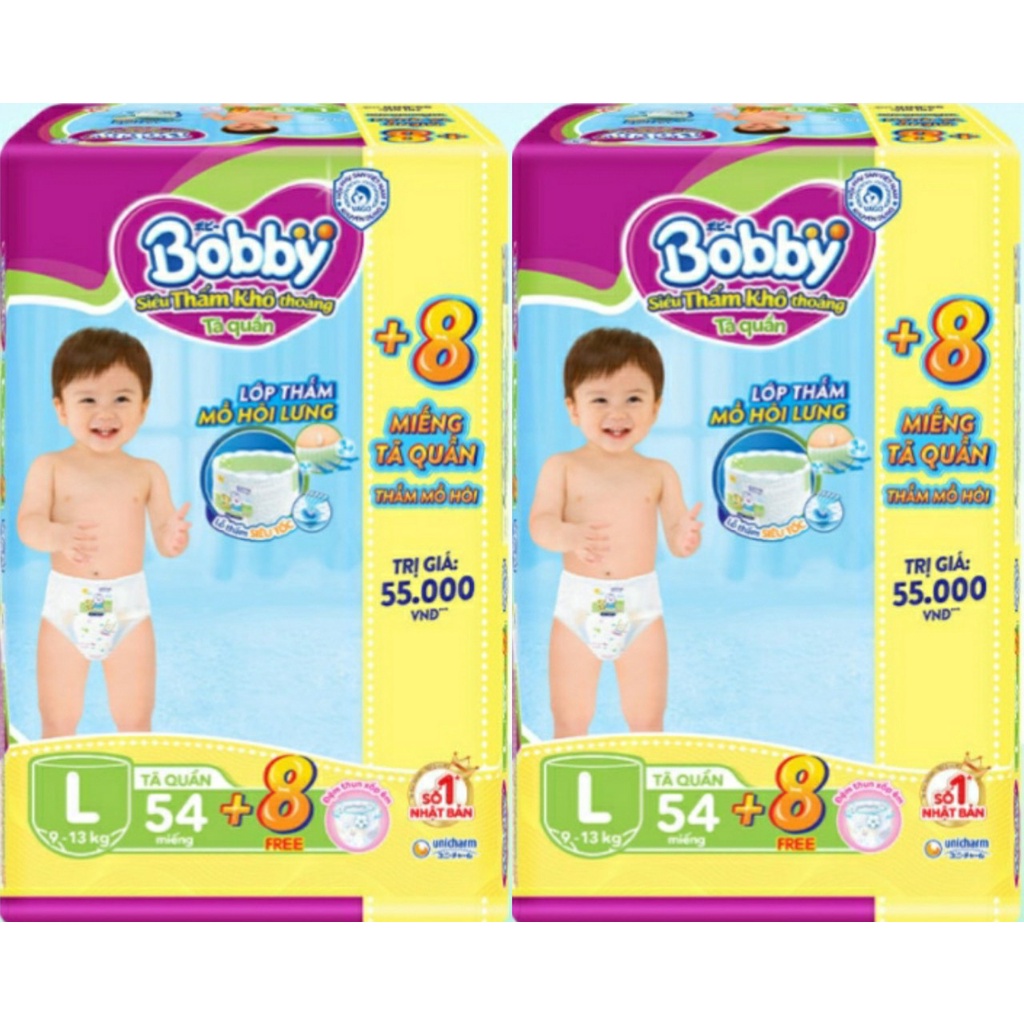 combo 2 tã quần bobby size L54 tặng 16 miếng