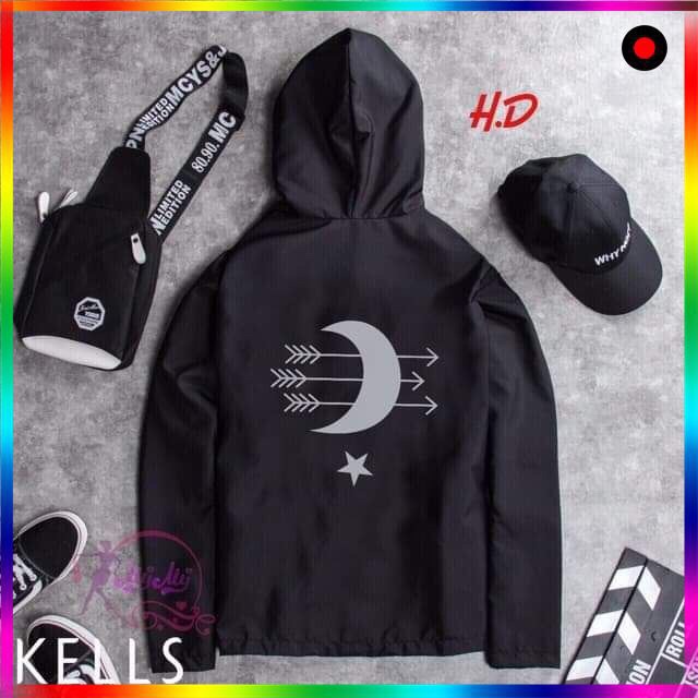 FREESHIP - Áo khoác gió form rộng,Áo chống nắng  in phản quang mặt trăng màu đen - PQ112 | BigBuy360 - bigbuy360.vn