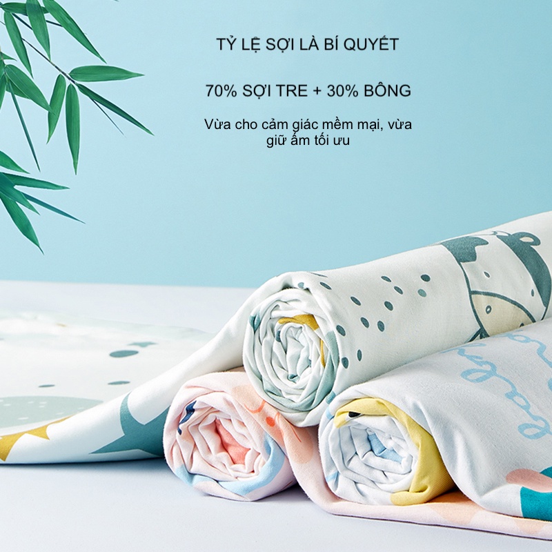 Chăn Sợi Tre Cotton 4 Lớp 120*140cm Mềm Mại Ấm Áp Thoáng Khí Mật Độ Sợi Cao Càng Giặt Càng Mềm