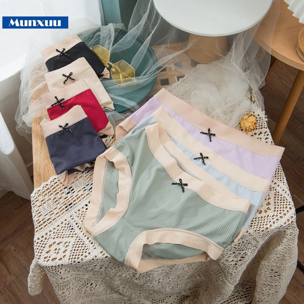 Quần lót nữ Cotton cao cấp phối su lạnh màu trơn mặt lưới co dãn 4 chiều thoáng mát - MUNXUU QC09