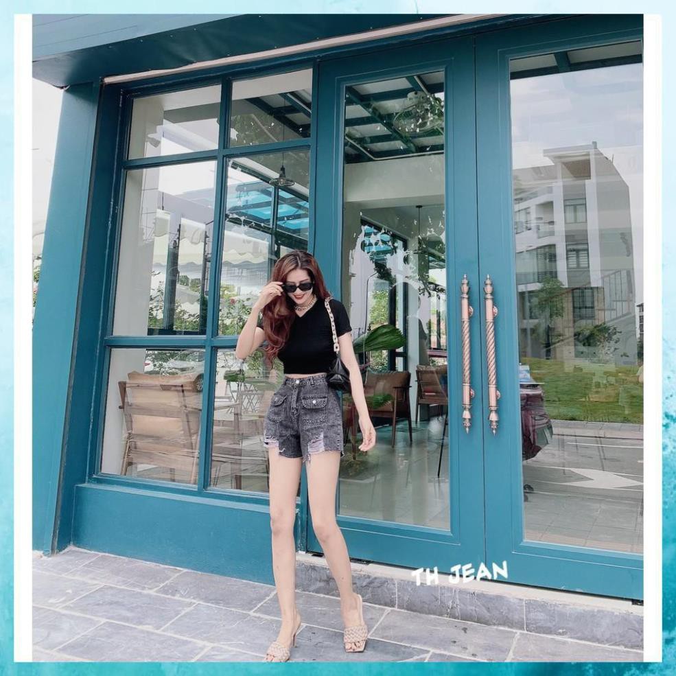 [Mã THJEGGT4 giảm 10K đơn 499K] Quần sooc bò rách, quần shorts jeans lưng cao, túi nắp 1 khuy. Mã S7095