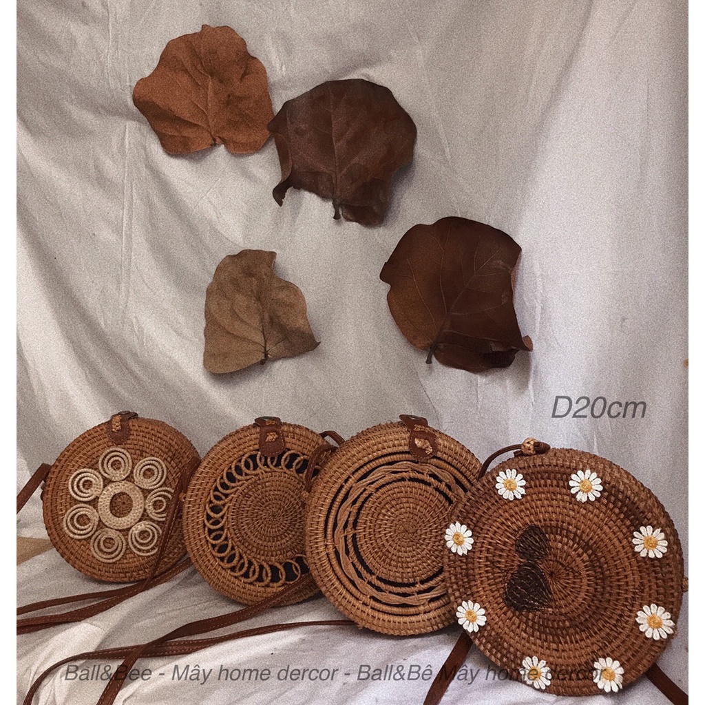 Túi Mây Hộp Tròn Đeo Chéo Họa Tiết Xinh Vắn Vintage Boho- Kích Thước : D20cm Và D16cm