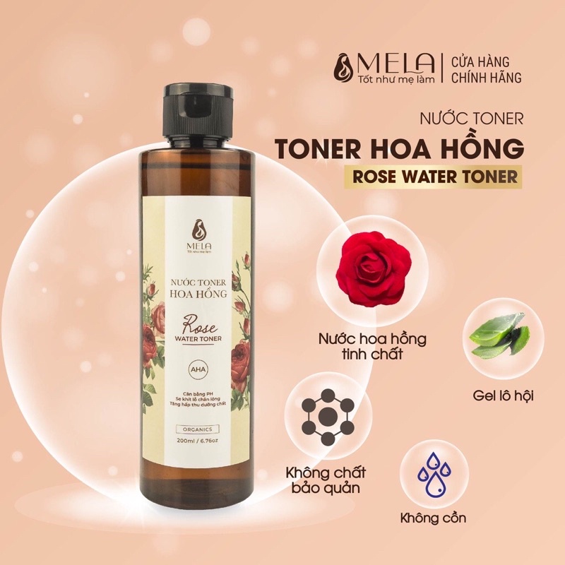 Nước Hoa Hồng MELA Cấp Ẩm Sáng Da, Toner Hỗ Trợ Thu Nhỏ Lỗ Chân Lông Cân Bằng pH Dịu Nhẹ Phù Hợp Cho Da Mụn 100ml