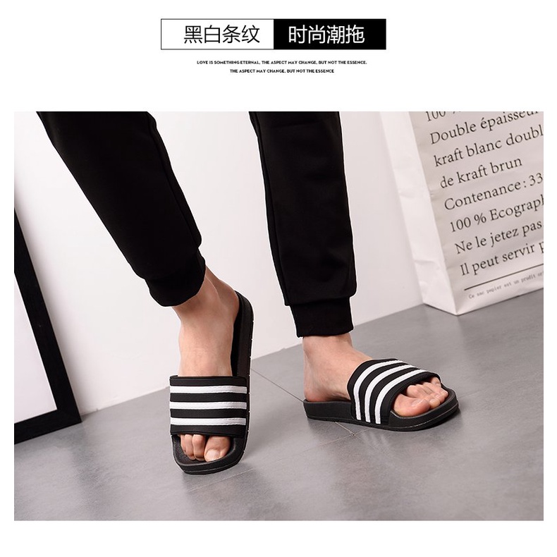 Dép Quai Ngang Kẻ Sọc Trắng Đen Phong Cách Hàn Quốc Thời Trang Mùa Hè Cho Nam